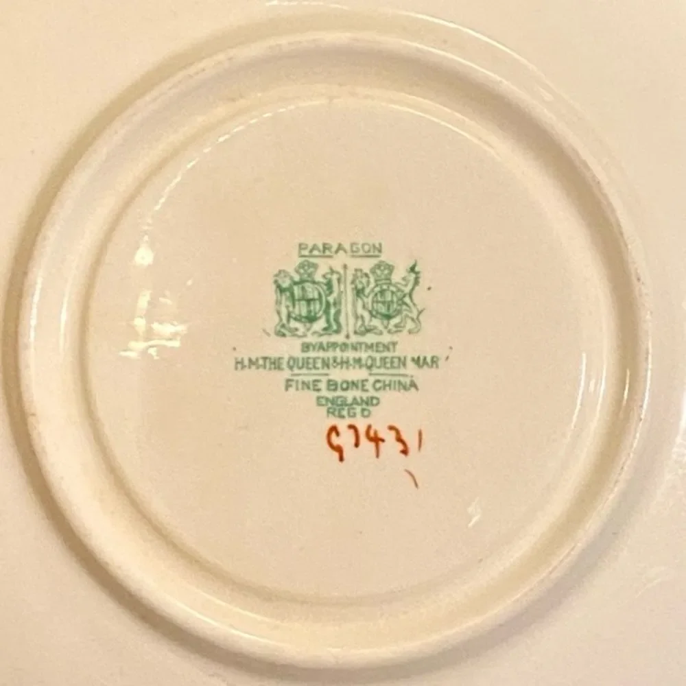Vintage 1940s Paragon Double Warrant Bone China Green Cabbage Rose Cup & Saucer